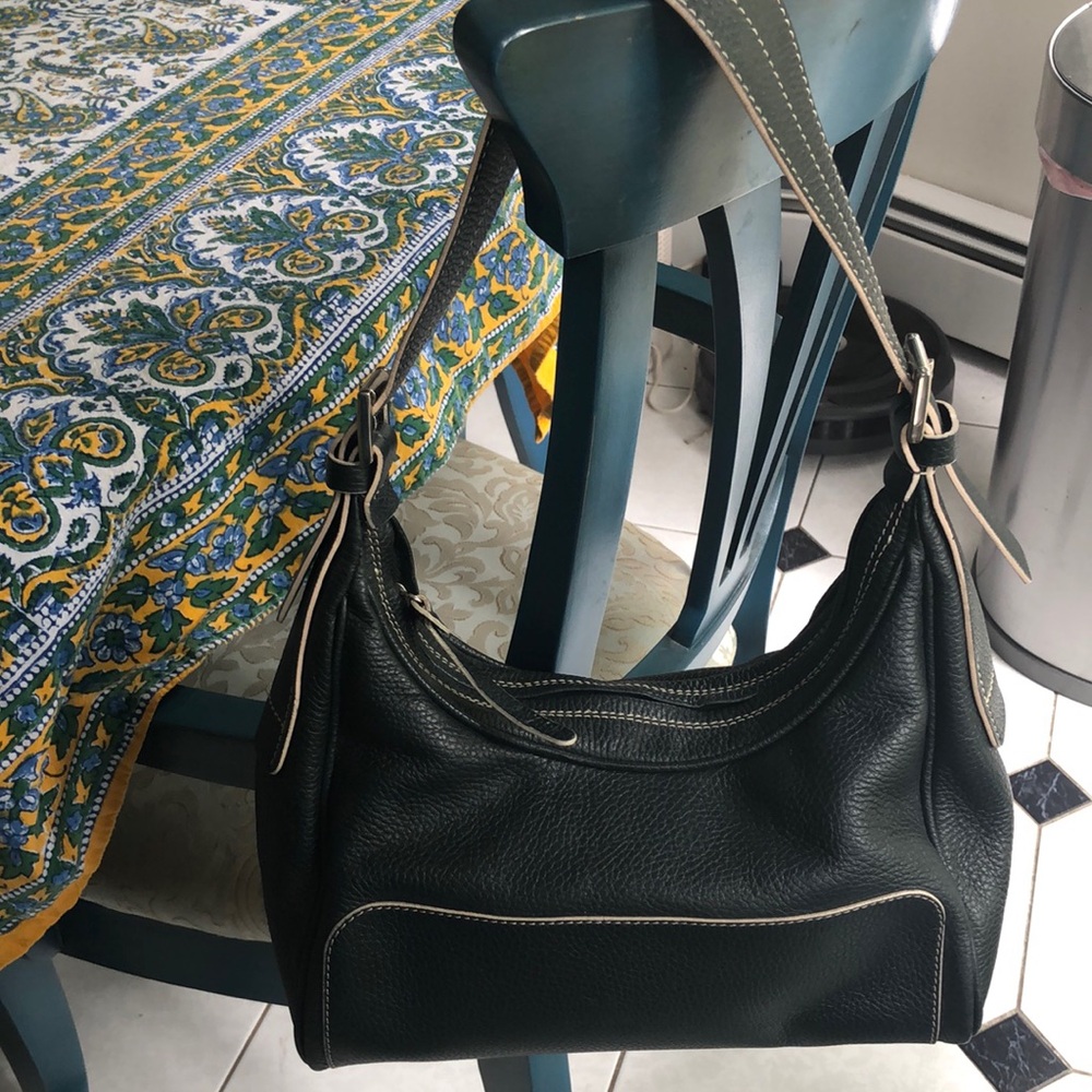 Black pebbled leather hobo shoulder bag